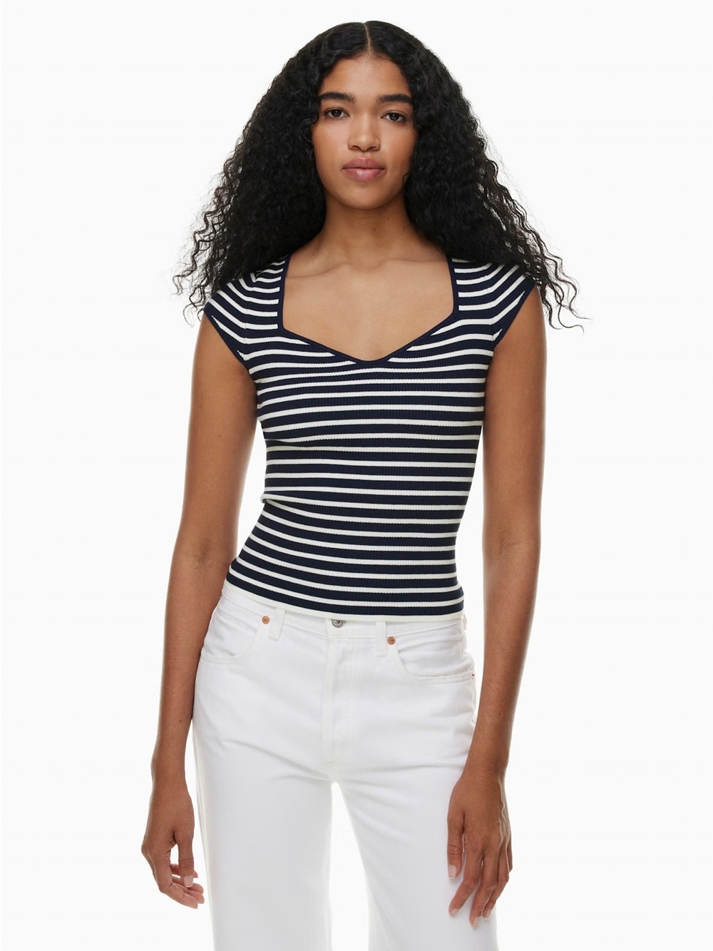 Wilfred Navy and White Striped Scoop Tank